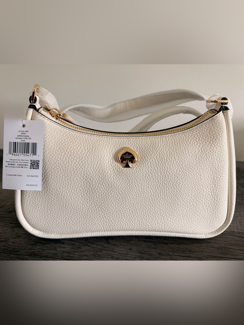 Kate Spade Kayla Shoulder Bag - Cream (Meringue) with Gold Spade Accent